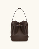 Clara Lock Accent Bucket Shoulder Bag - Mocha Brown