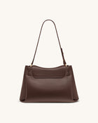 Rhea Pebbled Double Buckle Shoulder Bag - Dark Brown