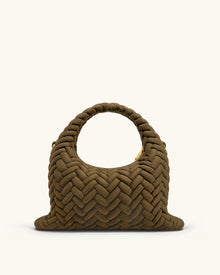 Cora Faux Suede Quilting Handle Bag - Olive Green