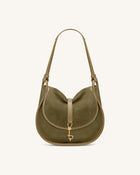 Arla Small Faux Suede Hobo Bag - Olive Green