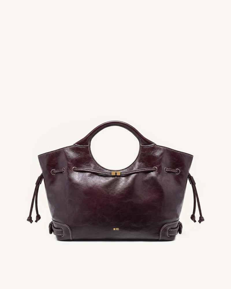 Elara Waxed Vegan Leather Drawstring Tote Bag - Burgundy