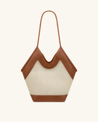 Maribel Panel Tote Bag - Brown Canvas