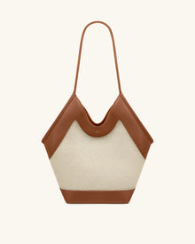 Maribel Panel Tote Bag - Brown Canvas