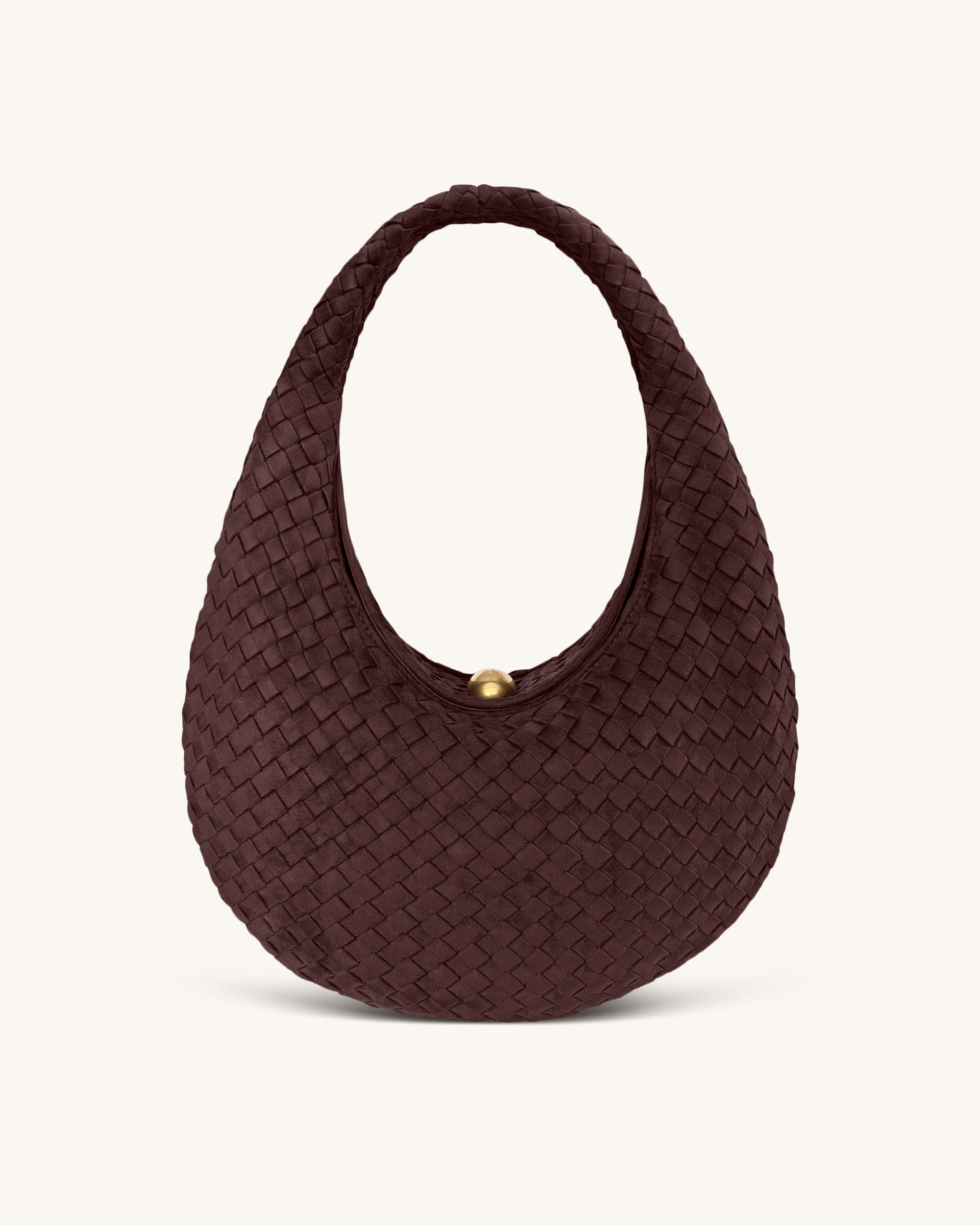 Nola Faux Suede Woven Hobo Shoulder Bag - Dark Mocha
