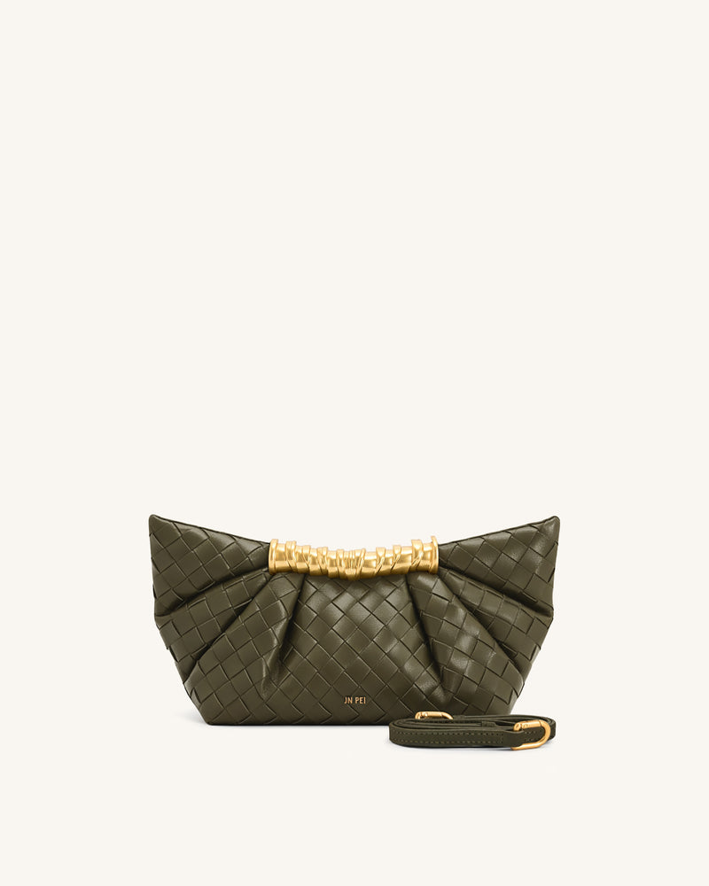 Leia Weave Texture Pleated Clutch - Olive Green