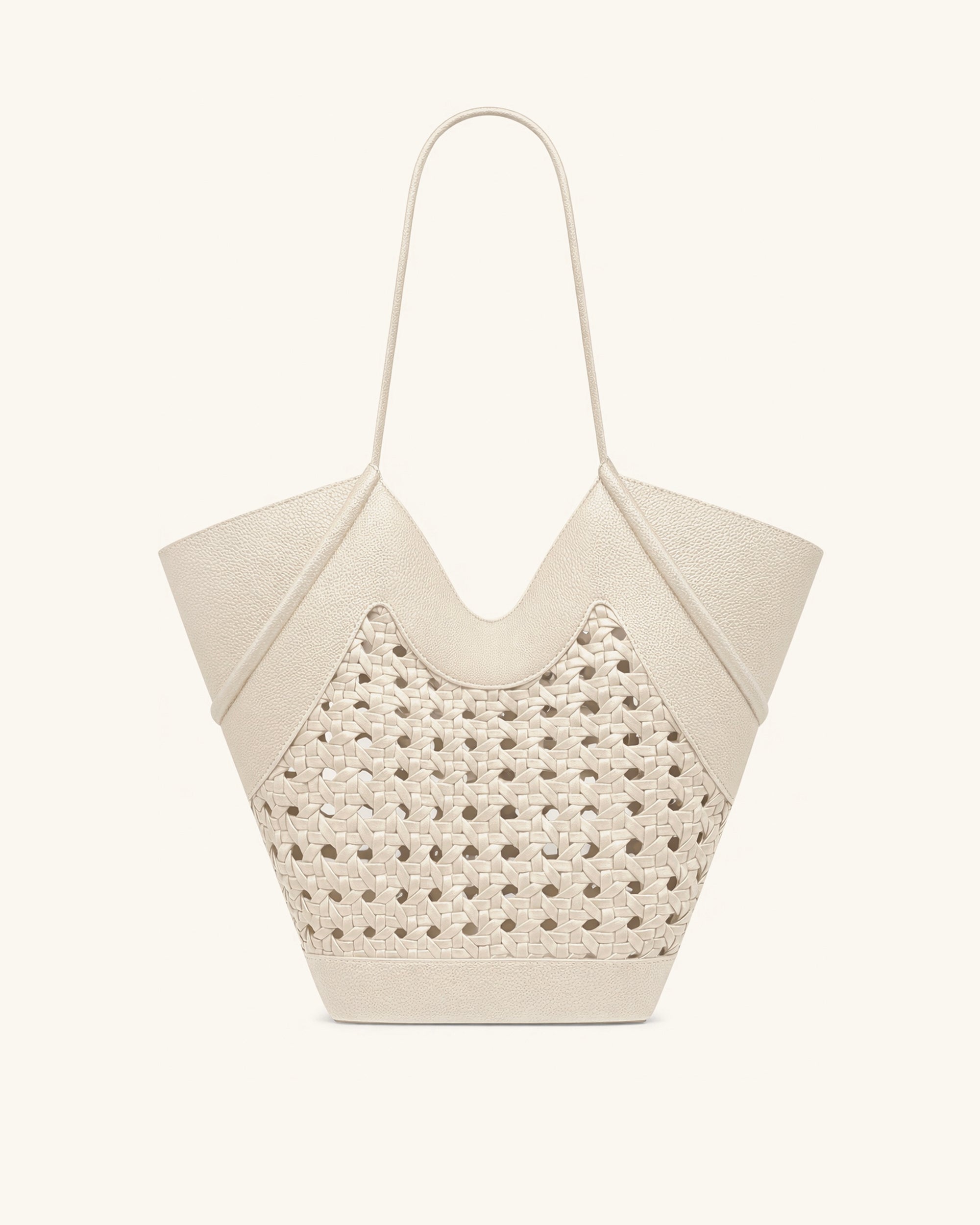 Maribel Woven Panel Tote Bag - Ivory
