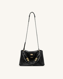 Rhea Large Woven Textured Shoulder Bag - Black