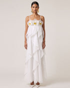 Orchid Embroidered Organza Maxi Dress - White