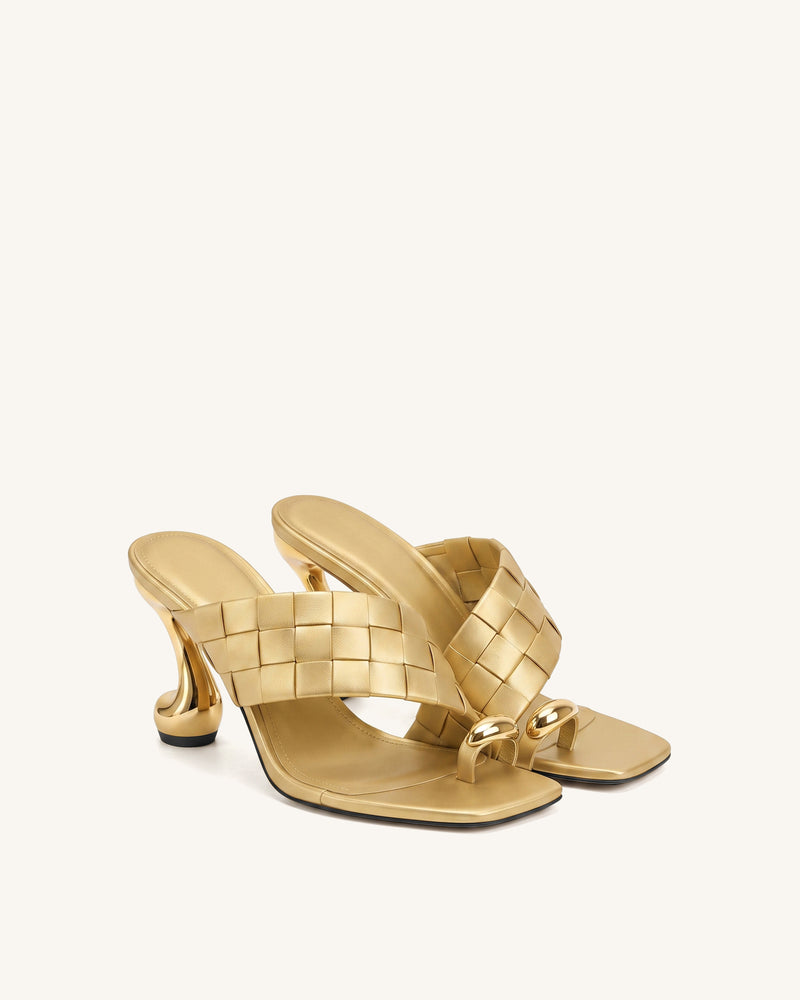 Noemi Square-Toe Woven Hardware Mules - Gold
