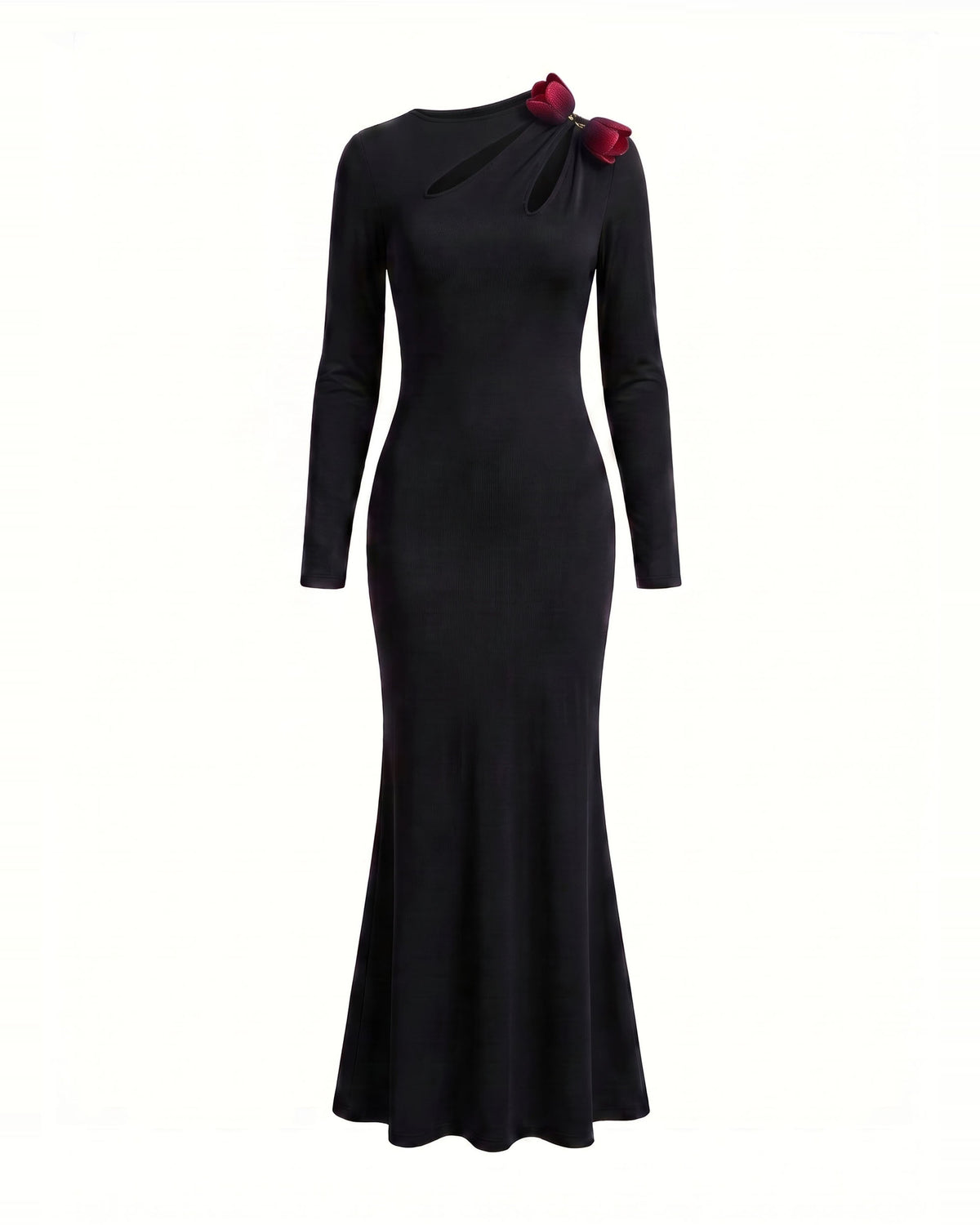 3D Embroidered Tulip Cutout Maxi Dress - Black