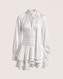 Orchid Embellished Keyhole Long-Sleeve Mini Dress - Cream