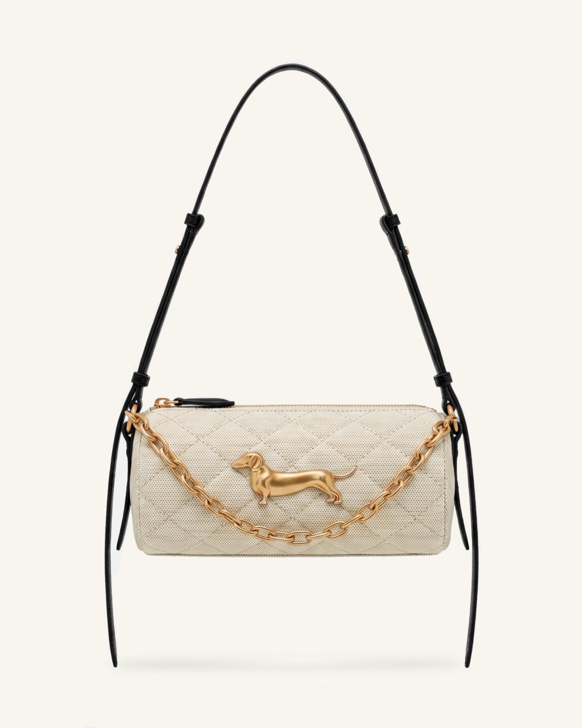 Lucienne Dachshund Quilted Chain Shoulder Bag - Black Canvas
