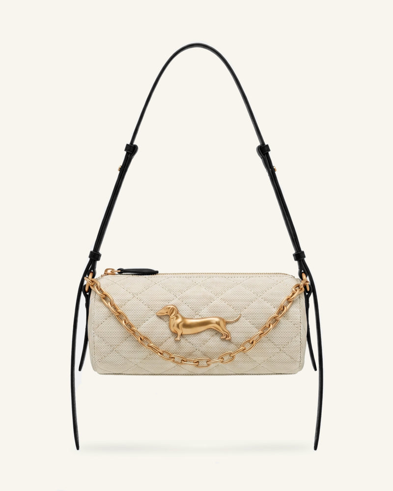 Lucienne Dachshund Quilted Chain Shoulder Bag - Black Canvas