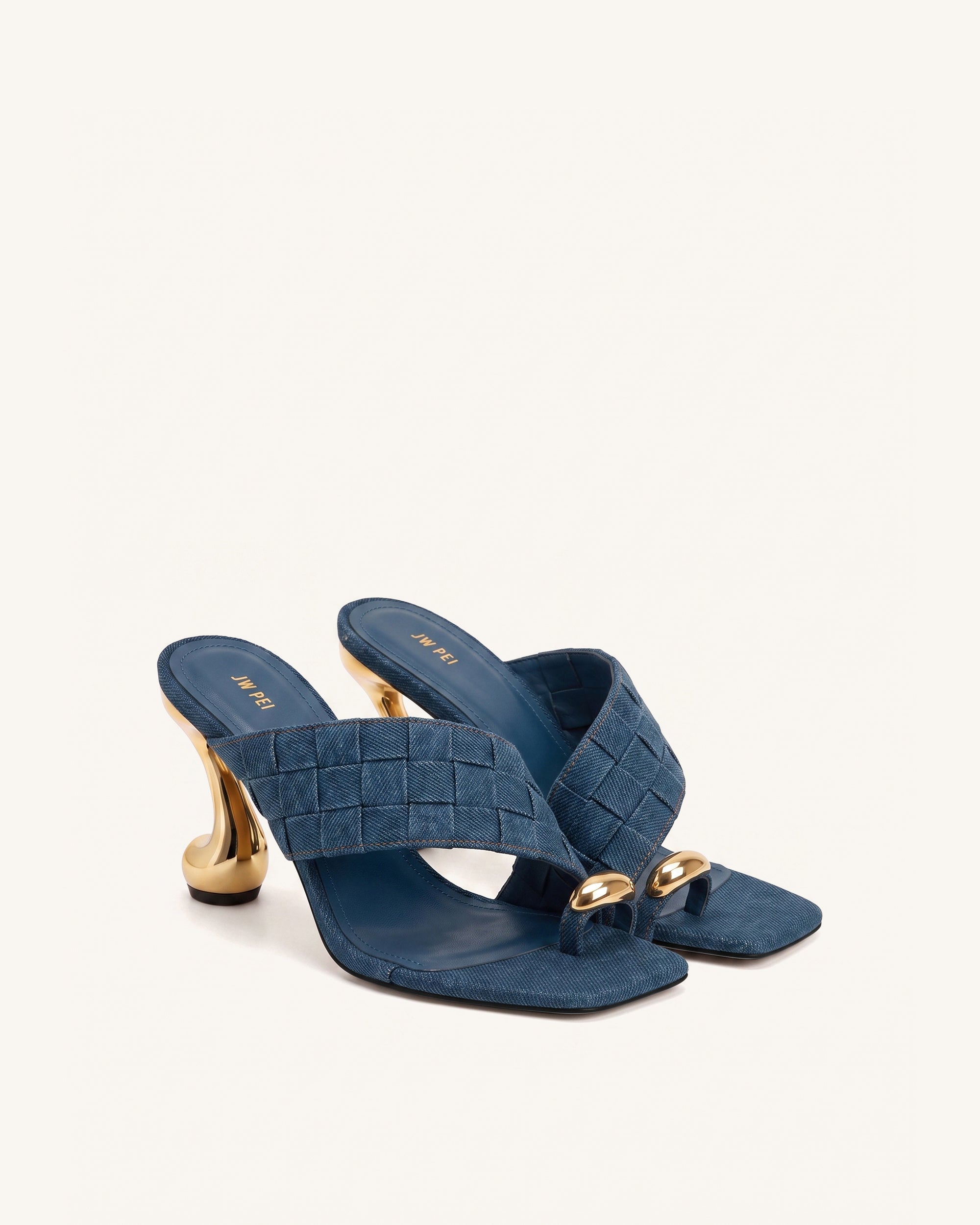 Noemi Square-Toe Woven Hardware Mules - Denim Blue