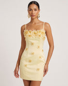 Flower Embroidered Spaghetti Strap Mini Dress - Butter Cream