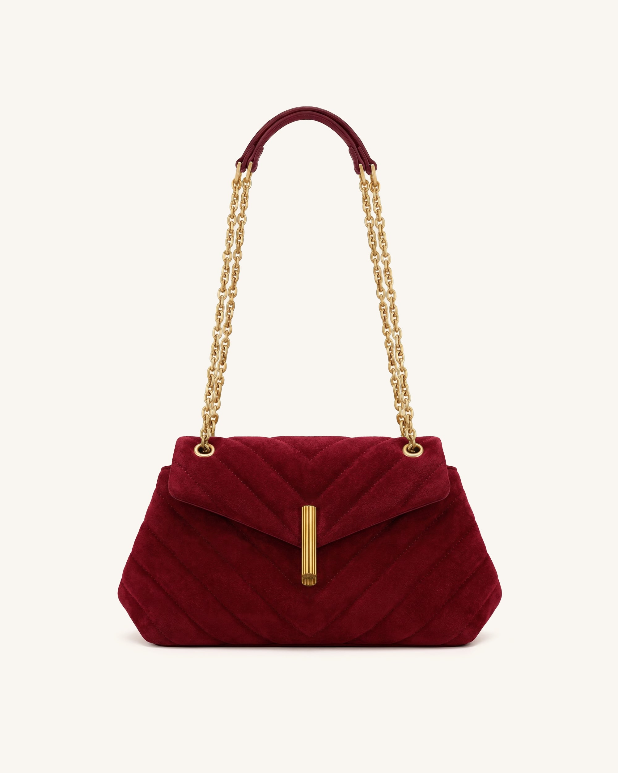 Valerie Faux Suede Quilted Chain Flap Shoulder Bag - Deep Burgundy