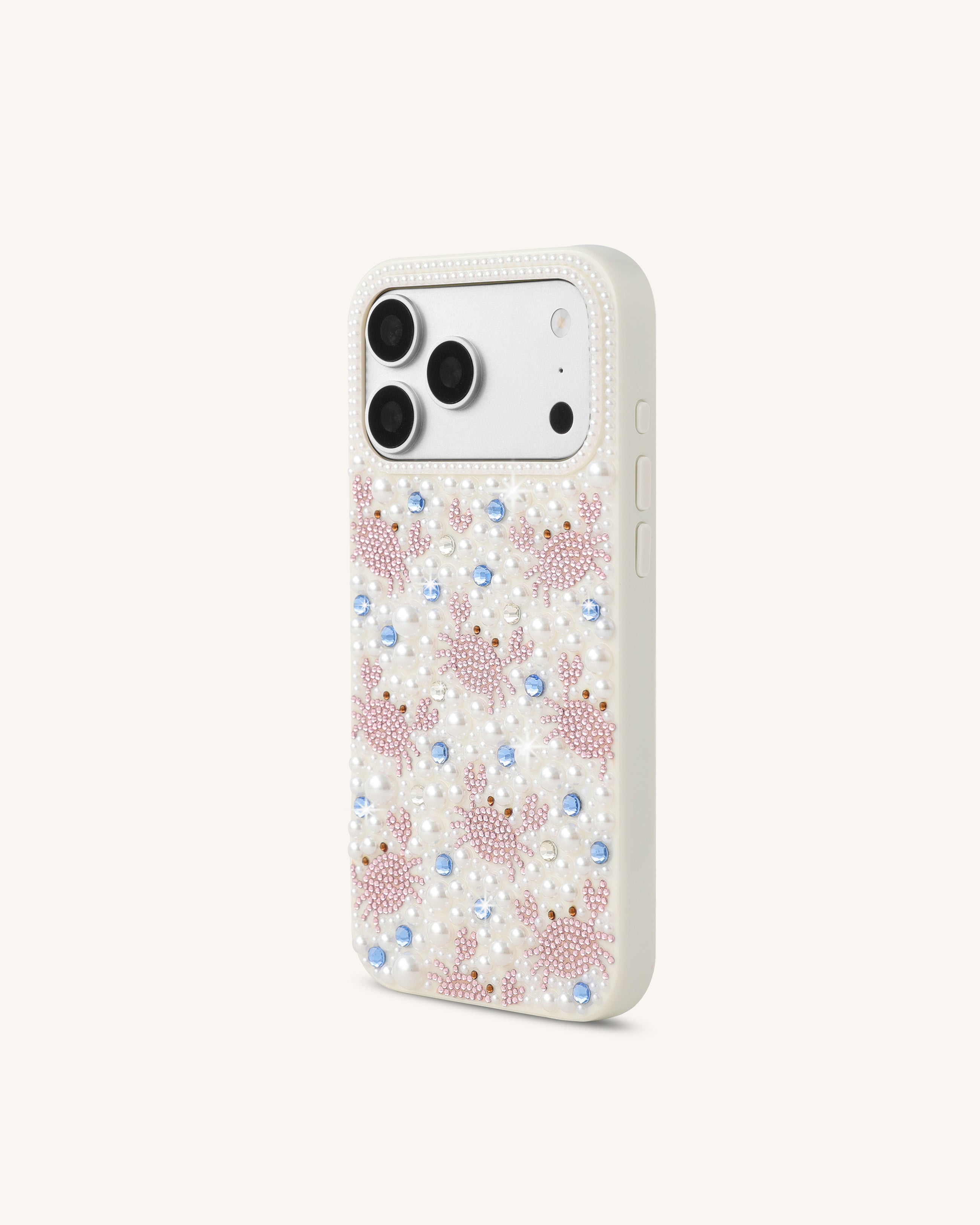 Crab Pattern Faux Pearl Phone Case - White