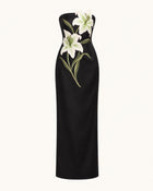 Lily Embroidered Strapless Column Maxi Dress - Black