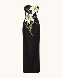 Lily Embroidered Strapless Column Maxi Dress - Black