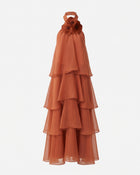Poppy Embroidered Halter Tiered Ruffle Maxi Dress - Burnt Orange