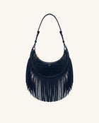 Sharon Fringe Crossbody Bag - Navy Croc