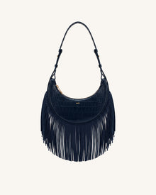 Sharon Fringe Crossbody Bag - Navy Croc