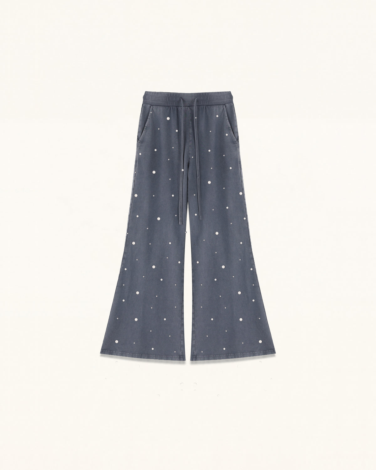 Scattered Pearl Rhinestone Drawstring Sweatpants - Washed Slate