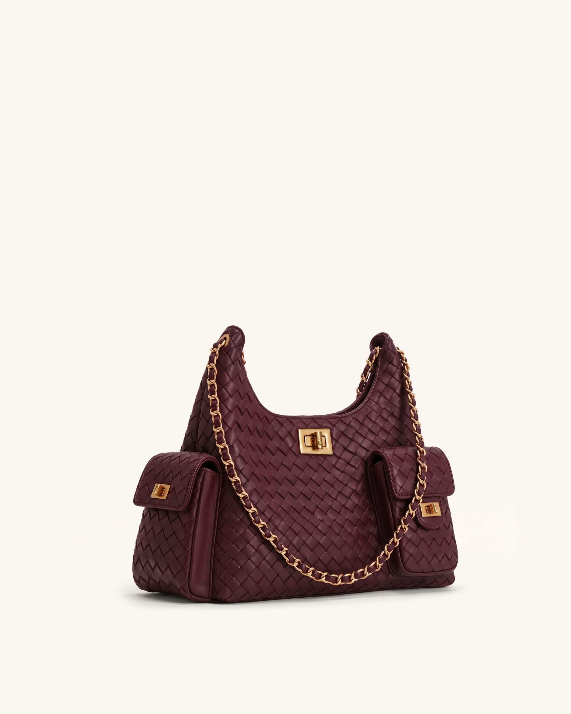 Vivian Woven Chain Shoulder Bag - Dark Burgundy