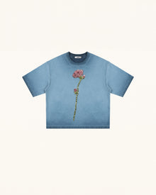 The Enchanted Rhinestone Rose Tee - Acid Blue
