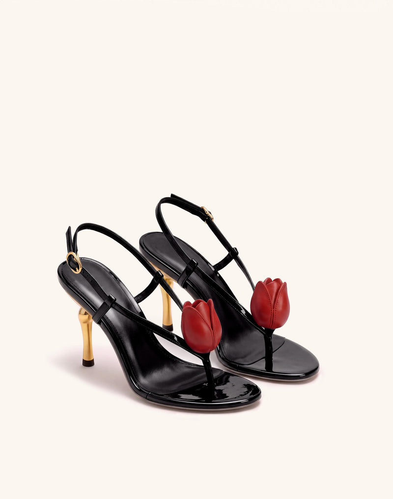 Amara 3D Tulip Toe-Post Heels - Black