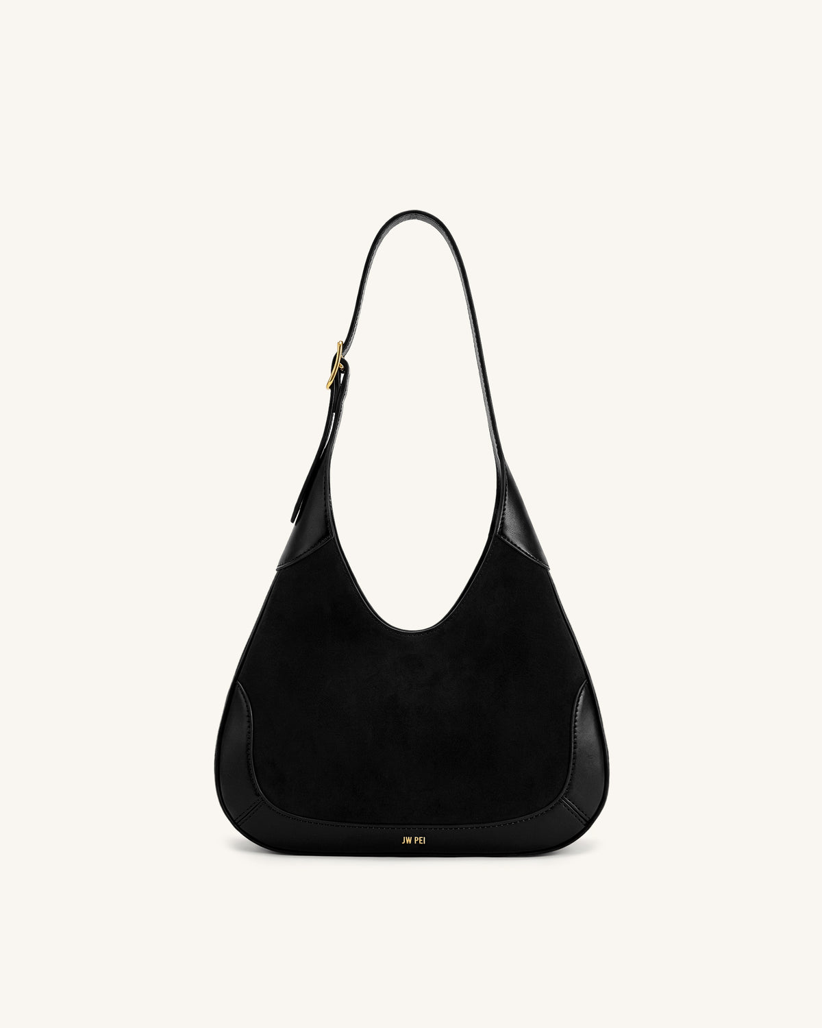 Willow Faux Suede Trim Hobo Bag - Black