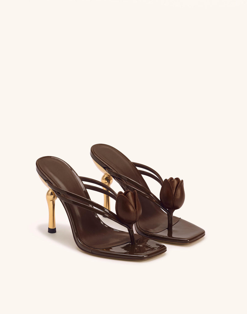 Amara 3D Tulip Heeled Sandals - Dark Brown