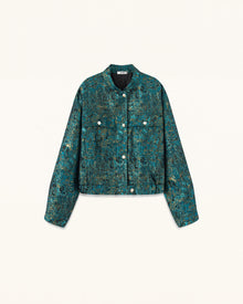 Metallic Abstract Pattern Jacket - Teal Gold