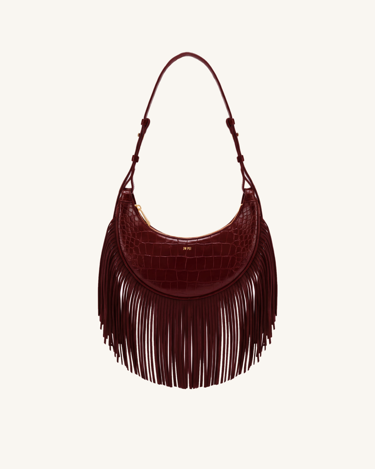 Sharon Fringe Crossbody Bag - Burgundy Croc