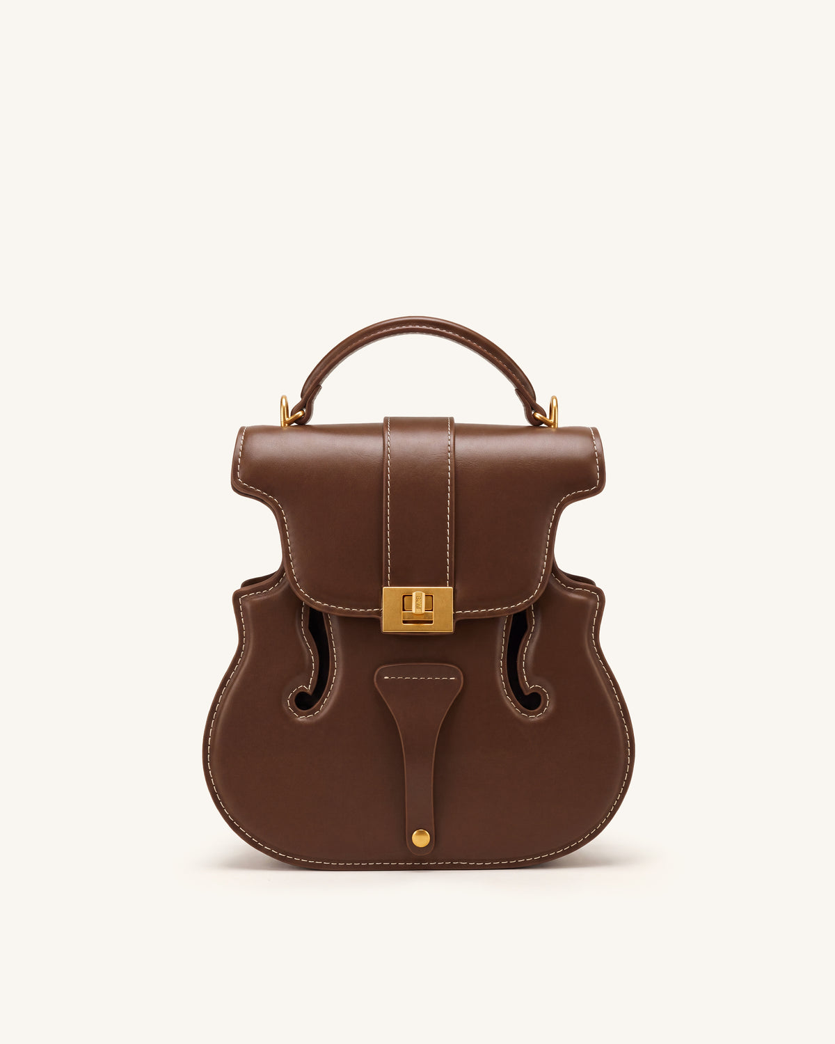 Violin Shape Top Handle Bag - Dark Brown