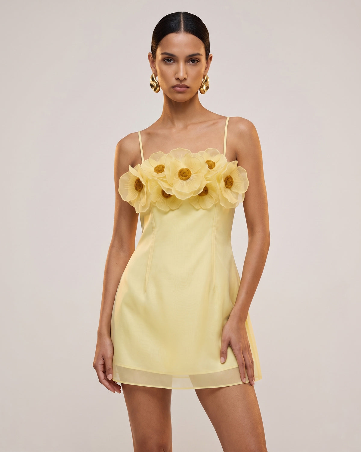 Poppy Embroidered Detail Corset Mini Dress - Pale Yellow