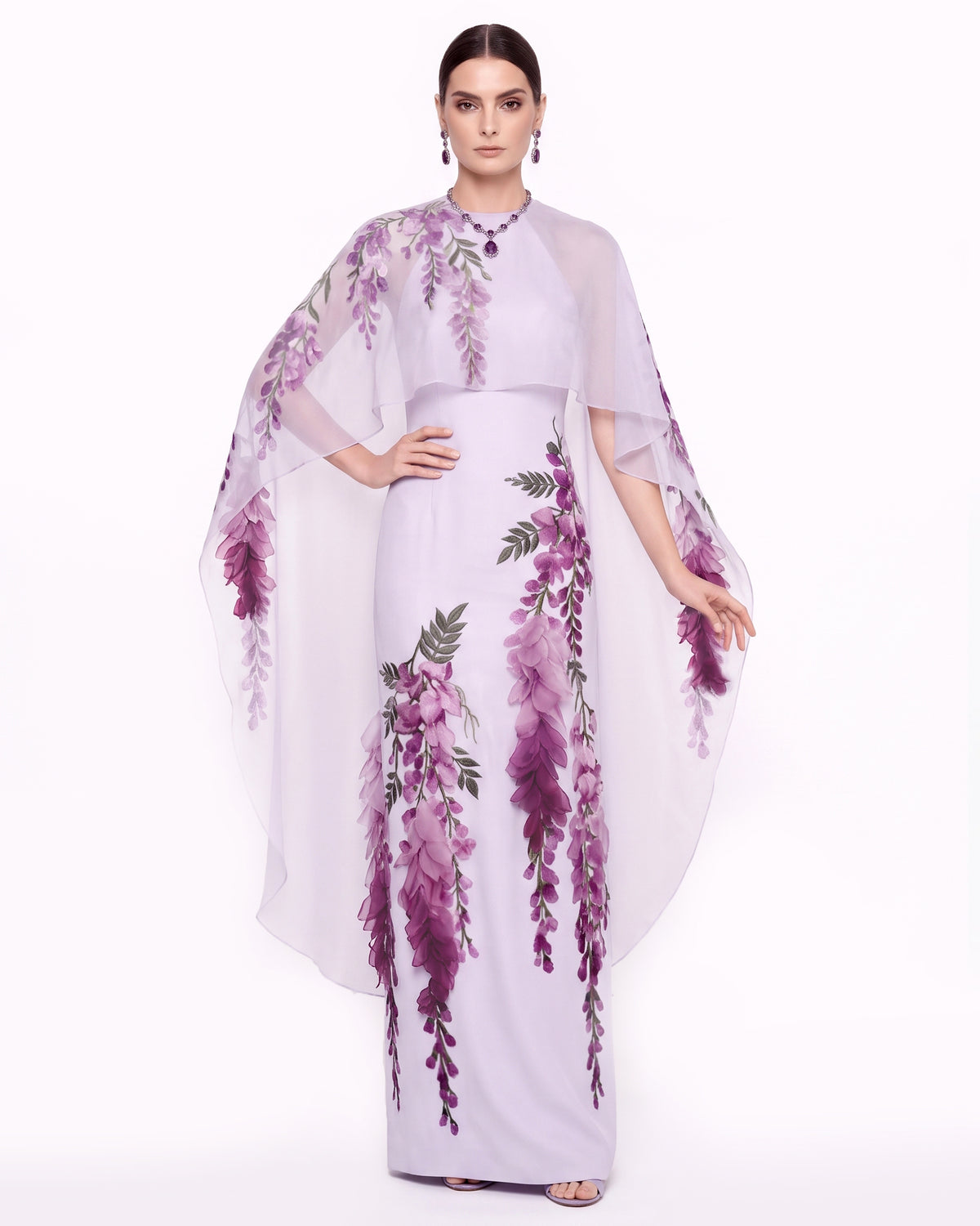 Wisteria Chiffon Cape Maxi Dress - Pale Lilac