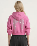 The Darling Crystal Feather Wing Cropped Hoodie - Acid Pink