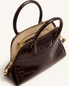 Nerina Structured Top Handle Bag - Dark Brown Croc