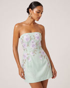 Floral Embroidered Strapless Corset Mini Dress - Mint Green