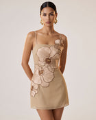 Orchid Appliqué Mini Dress - Mocha Brown