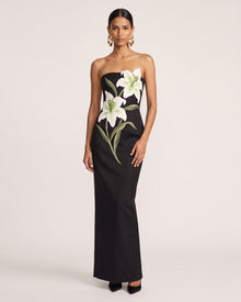 Lily Embroidered Strapless Column Maxi Dress - Black