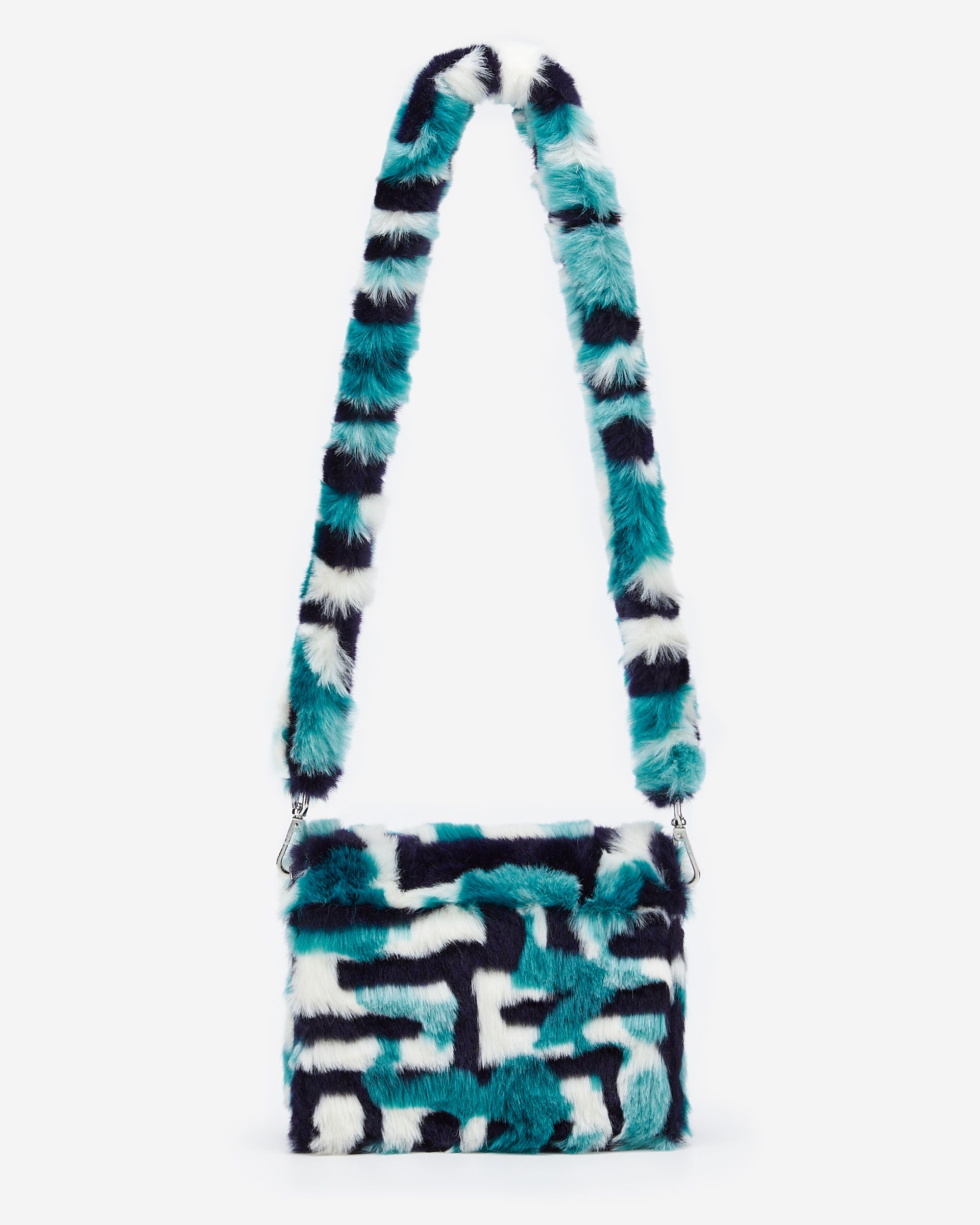 Mini Flap Faux Fur Fabric Bag - Peacock Blue