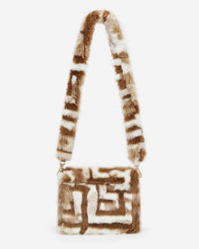 Mini Flap Faux Fur Fabric Bag - Brown