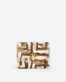 Mini Flap Faux Fur Fabric Bag - Brown