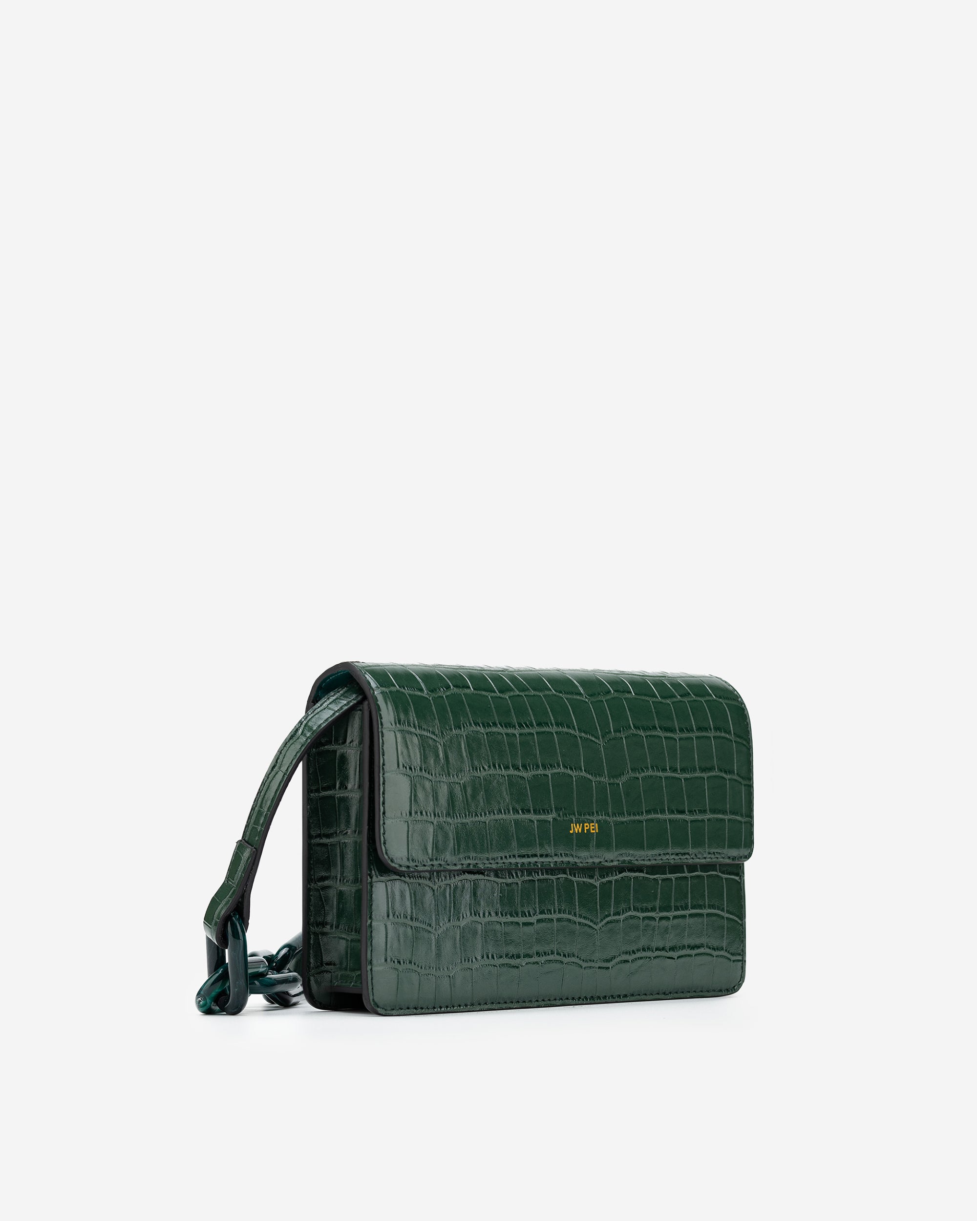 Julia Acrylic Chain Crossbody Bag - Dark Green Croc
