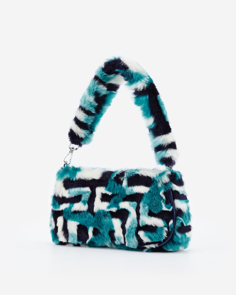 Eva Faux Fur Fabric Shoulder Bag - Peacock Blue