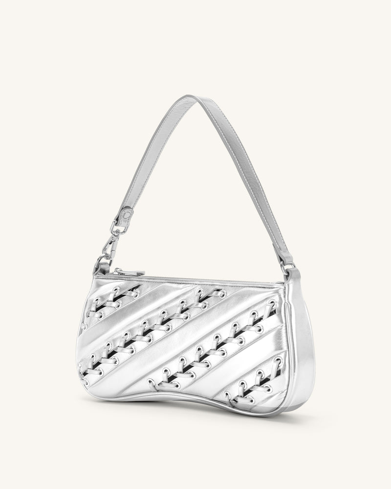 Eva Metallic Straps Shoulder Bag - Silver