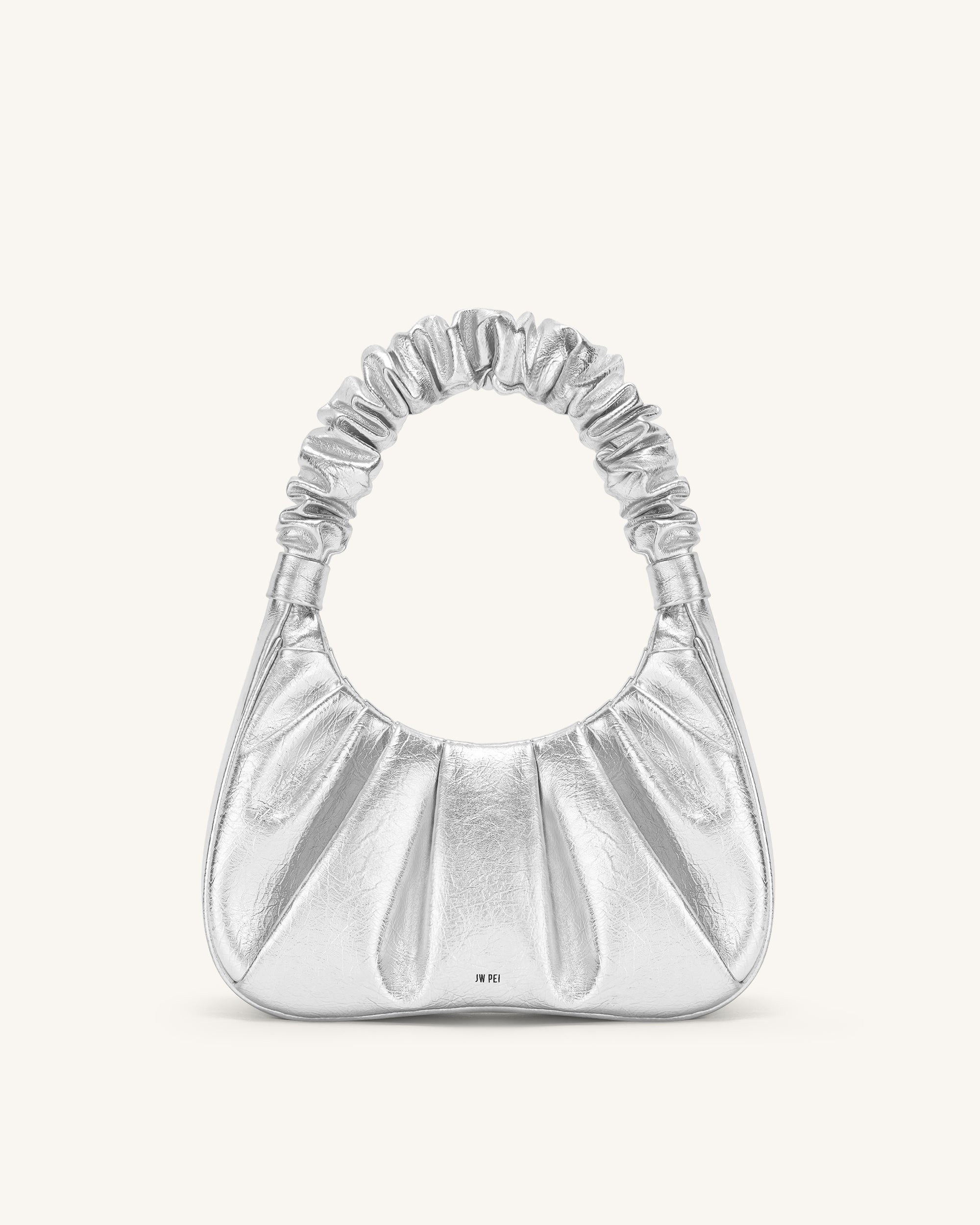 Gabbi Metallic Ruched Hobo Handbag - Silver