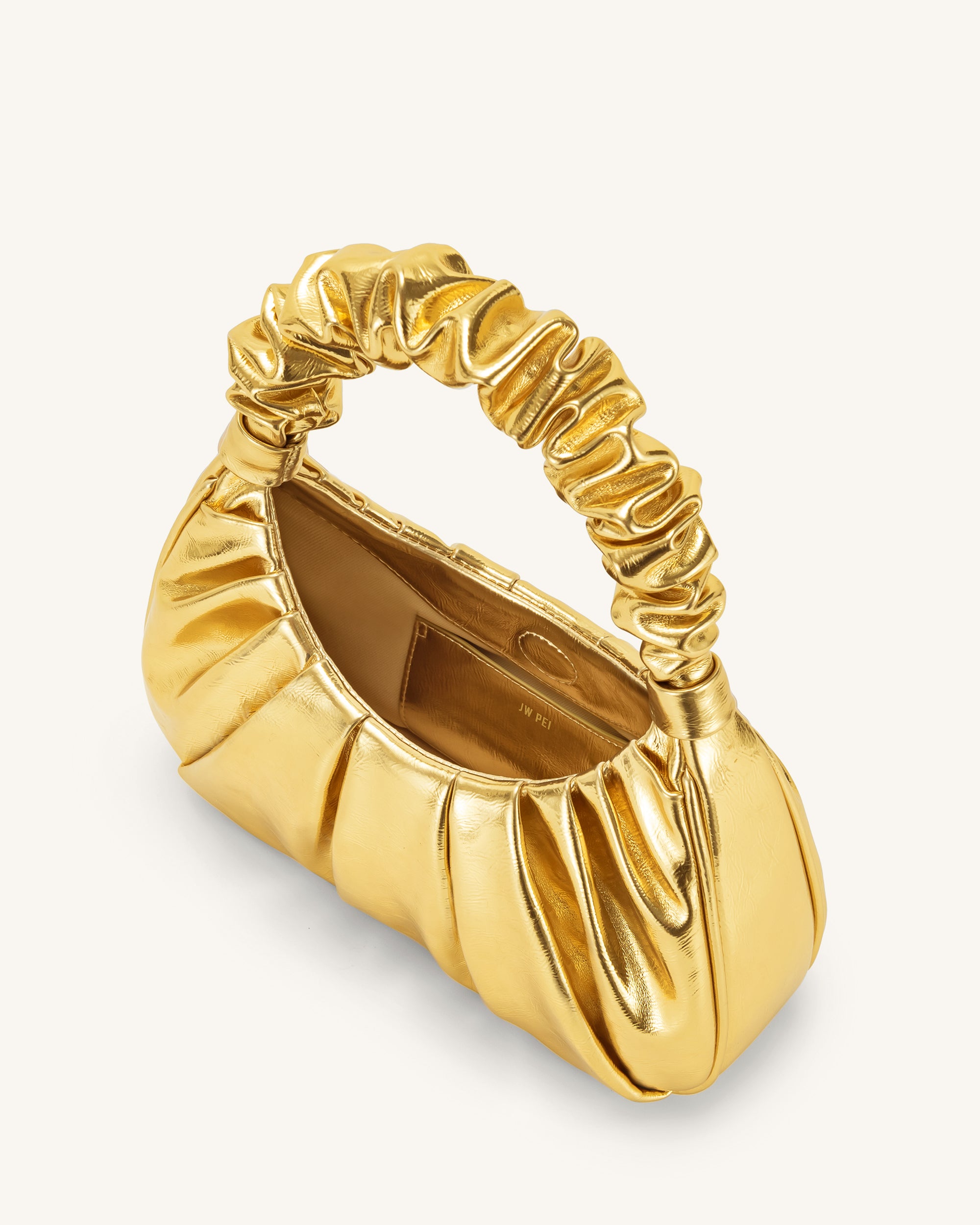 Gabbi Metallic Ruched Hobo Handbag - Gold